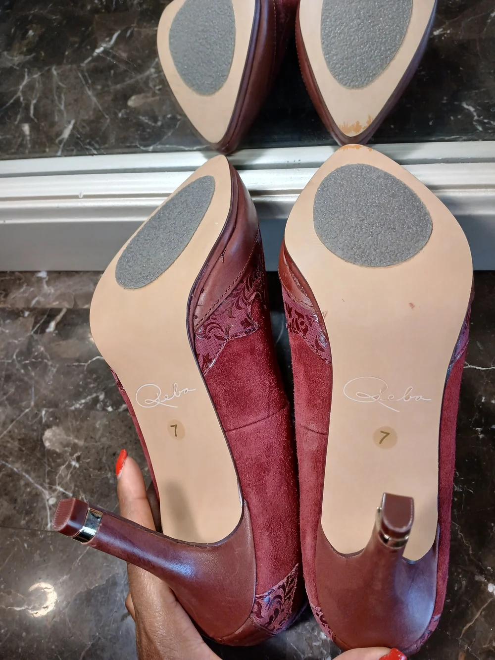 Reba Burgundy Suede & Leather Pointed Toe Pumps